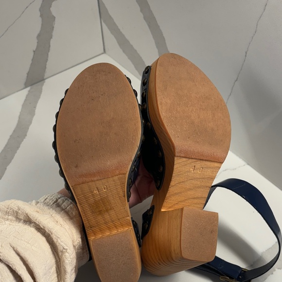 Free People Navy Blue Mules with Wooden Heel - Picture 6 of 6